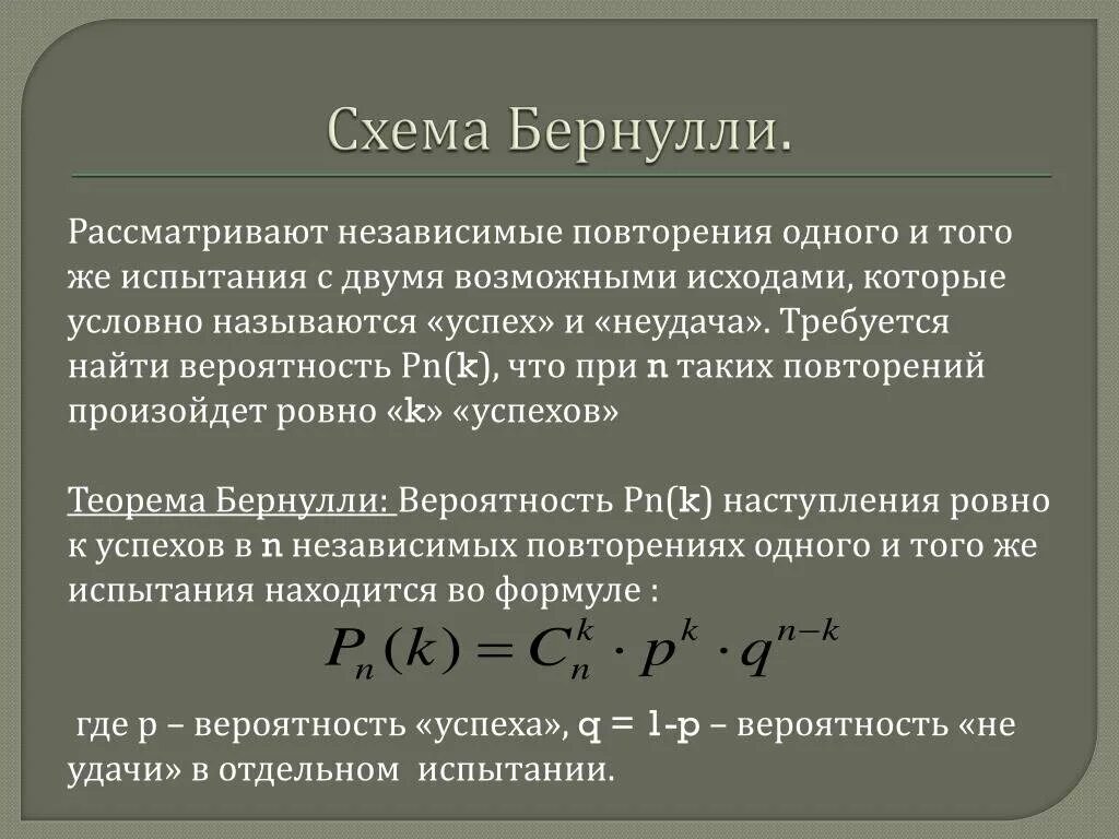 Вероятность повторения события. Схема испытаний Бернулли. Схема независимых испытаний Бернулли. Схема Бернулли теория вероятности. Схема повторных испытаний Бернулли.