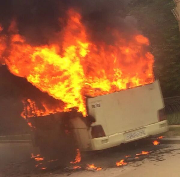 Загорелся автобус в Ростове. Сгорел хендай