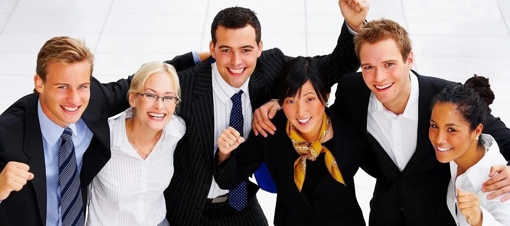 Люди празднуют успех. Совещание в офисе. Corporate team. Работник на белом фоне. Корпоративное приветствие от hr.