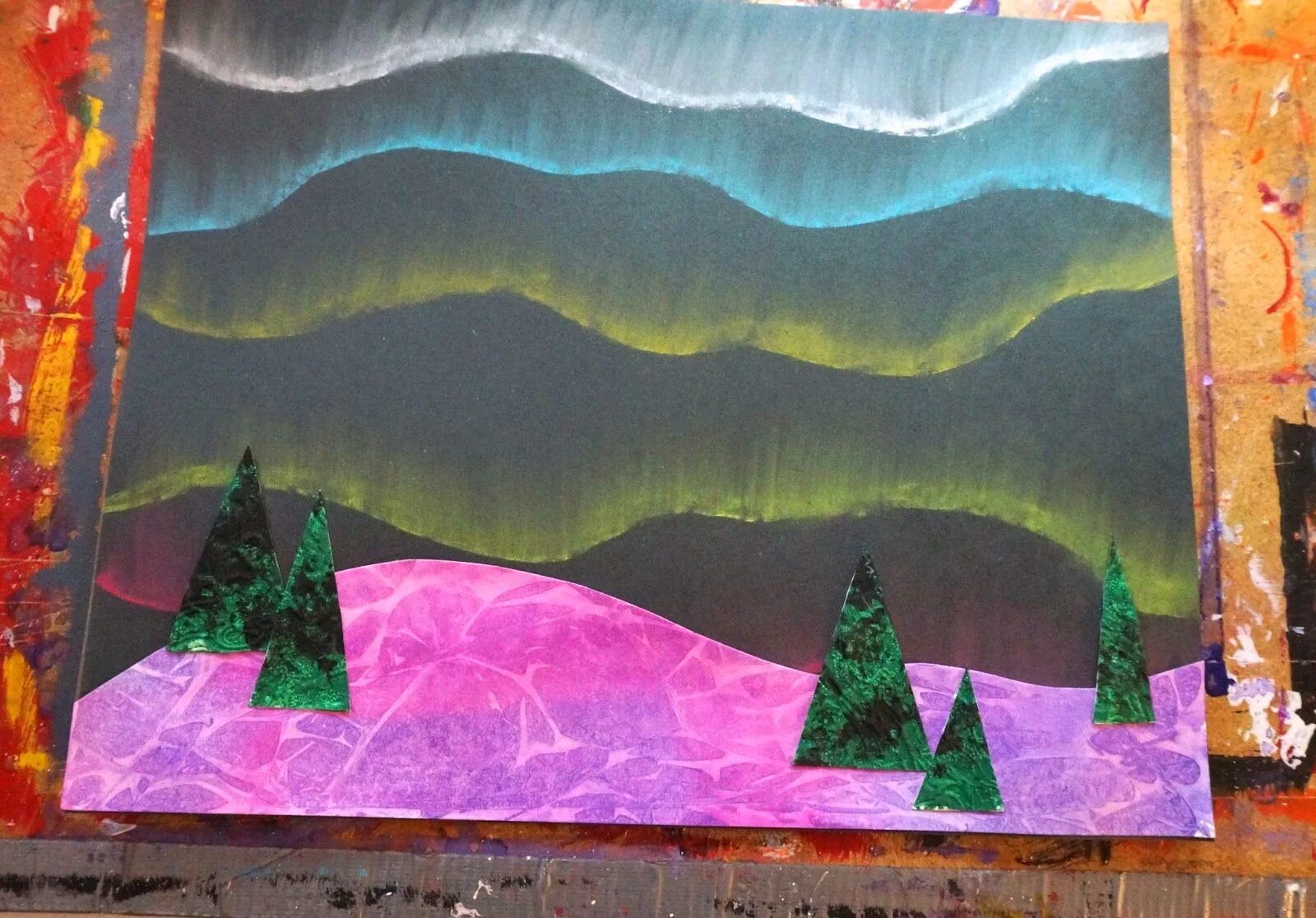 опыт с красками северное сияние. рисование «белый медведь и северное сияние» лыкова. нетрадиционное рисование. рисование северного сияния в нетрадиционной технике. рисование белый медведь и северное сияние средняя группа.