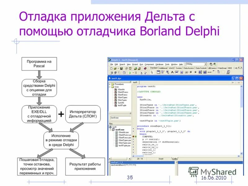 Диалоговая отладка программ презентация. Средства отладки DELPHI. Средства отладки программ в DELPHI.. Отладка приложения. На этапе отладки программы.