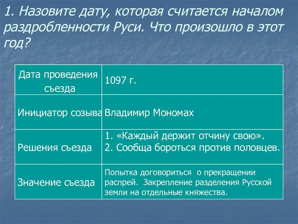 Назовите событие которое произошло в 1097