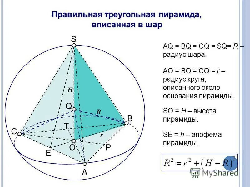 Шар описанный около пирамиды радиус