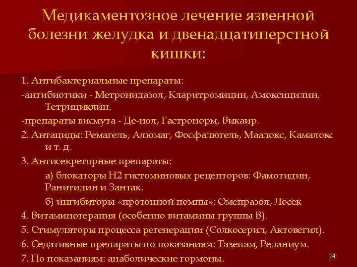 Лечение язвы желудка и двенадцатиперстной кишки препараты