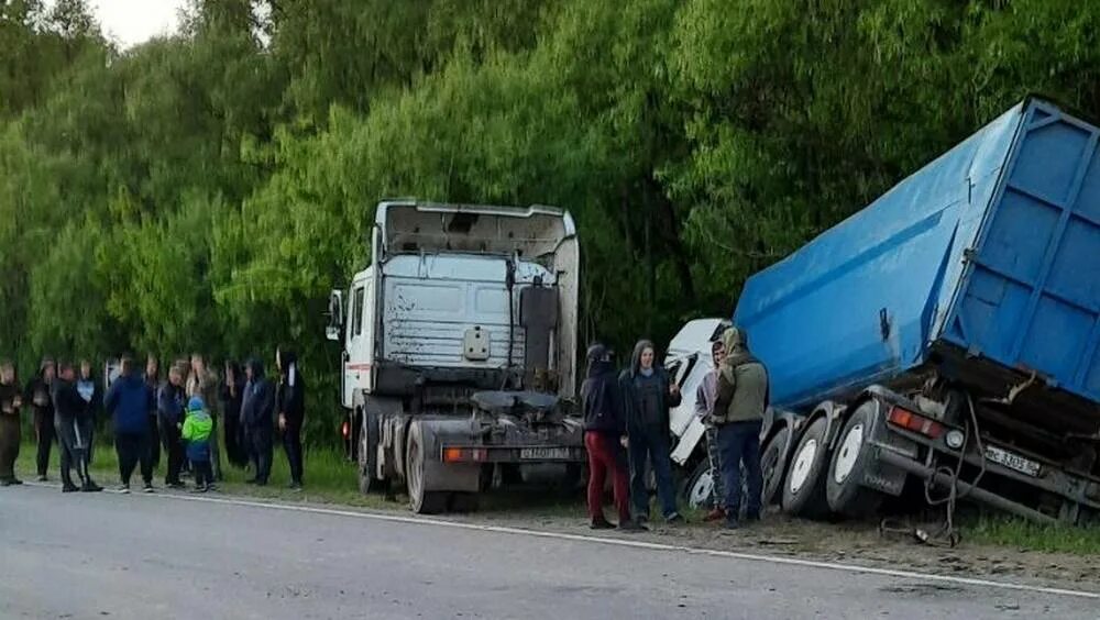 События на границе брянской с украиной. Фура на дороге. Два грузовика.