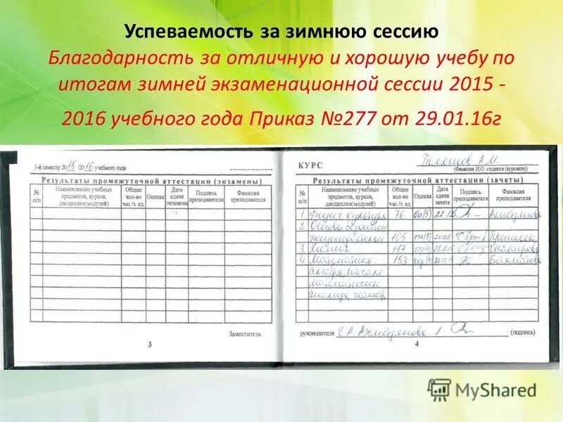 результаты зимней сессии