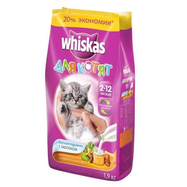 Какой корм можно для котят. Whiskas для котят сухой корм. корм дкошек вискас подушечки с молоком 1,9кг. корм whiskas, вискас, для котят, подушечки с молоком, индейкой и морковью,. вискас сухой корм для котят до 12 месяцев.