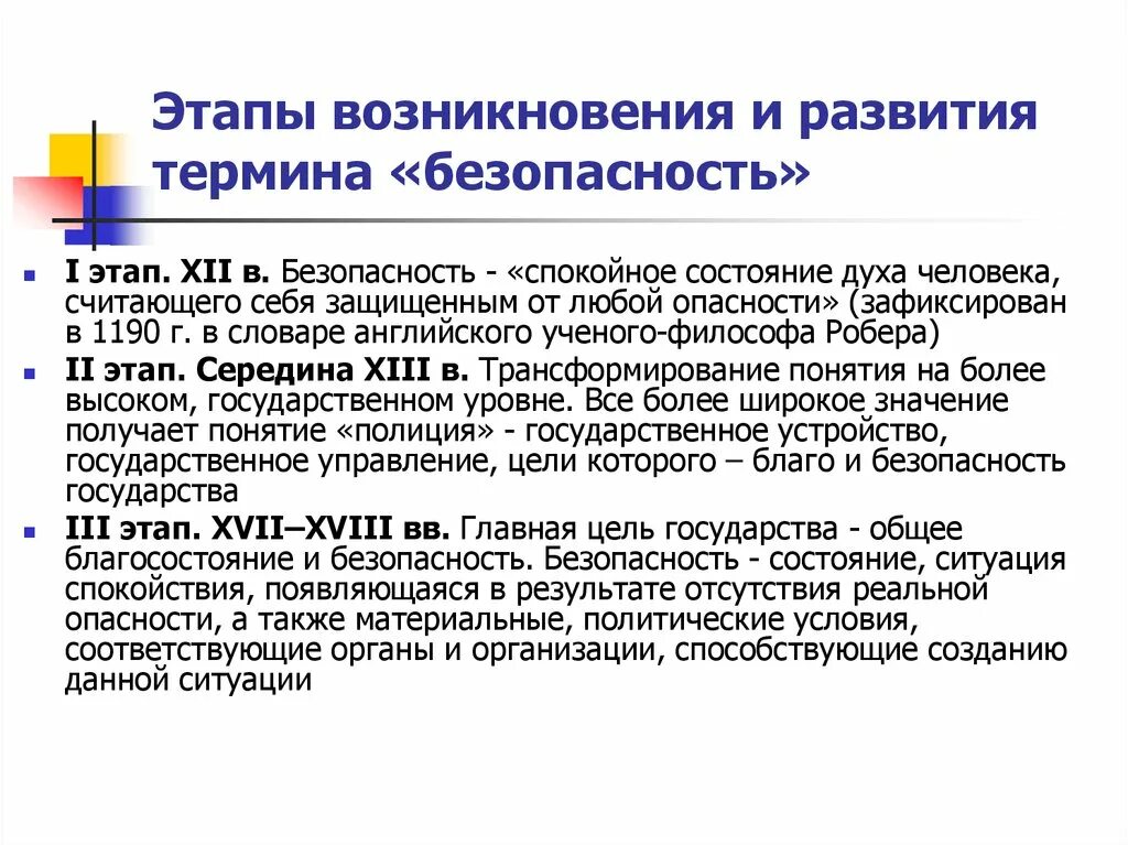 Понятие безопасности в экономике. Этапы возникновения и развития термина безопасность. Этапы развития экономической безопасности. Этапы развития информационной безопасности. Возникновение понятия безопасность.