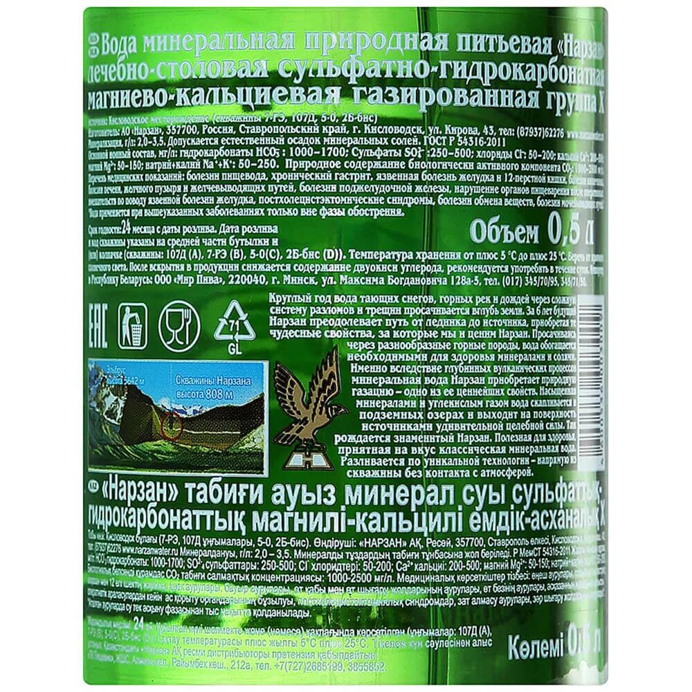 Нарзан доломитный показания. Вода минеральная «Нарзан» лечебная 500 мл. Нарзан минеральная вода состав. Минеральный состав нарзана. Нарзан характеристики воды.