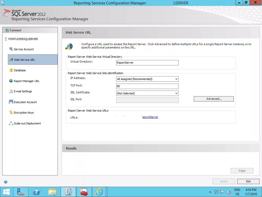 Directory url. Порт SSL. SQL Server reporting services. Сервер отчетов. Configuration Report Server.