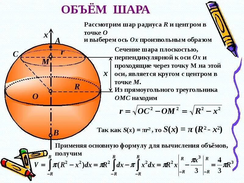 Площадь сечения через диаметр шара. Объем шара радиуса r. Объём шара формула через радиус. Объем шара с радиусом 1. Формула объема радиуса шара.