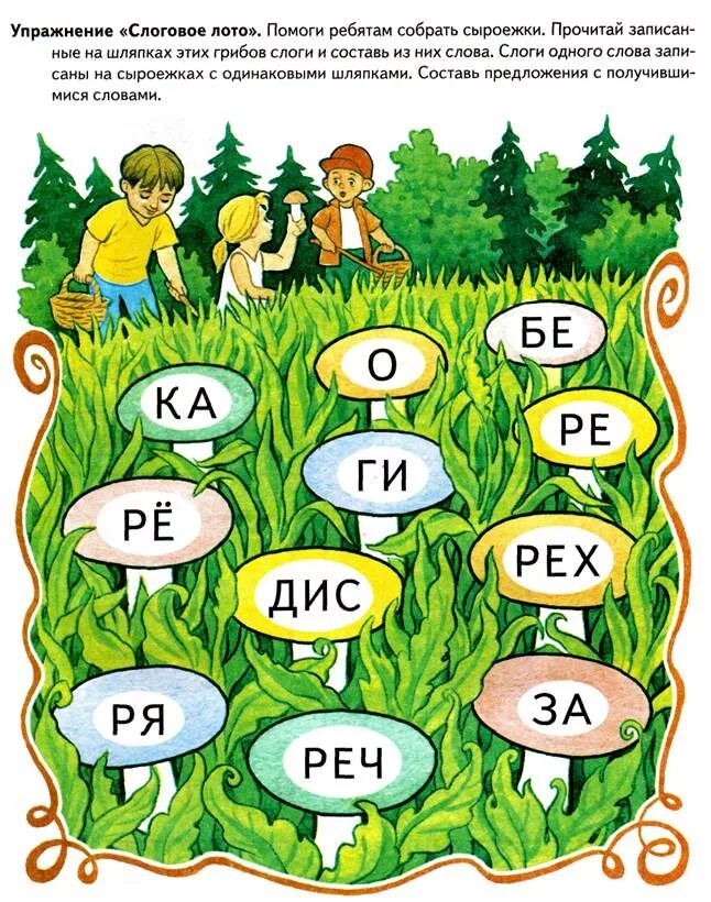 Собери слова грибы. Автоматизация рь в слогах. Чтение для дошкольников. Автоматизация звука р в слогах и словах. Звуковые дорожки для автоматизации звуков рь.