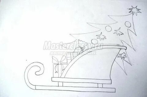 Нарисовать сани деда мороза карандашом