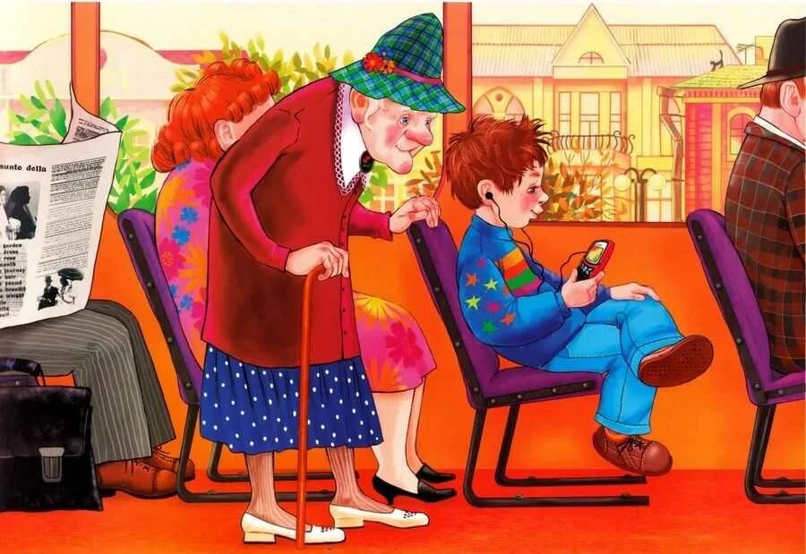 Правильные и неправильные поступки. Вежливые поступки. Уступи место старшим в транспорте. Детям об этикете. Уступайте места пожилым лю
