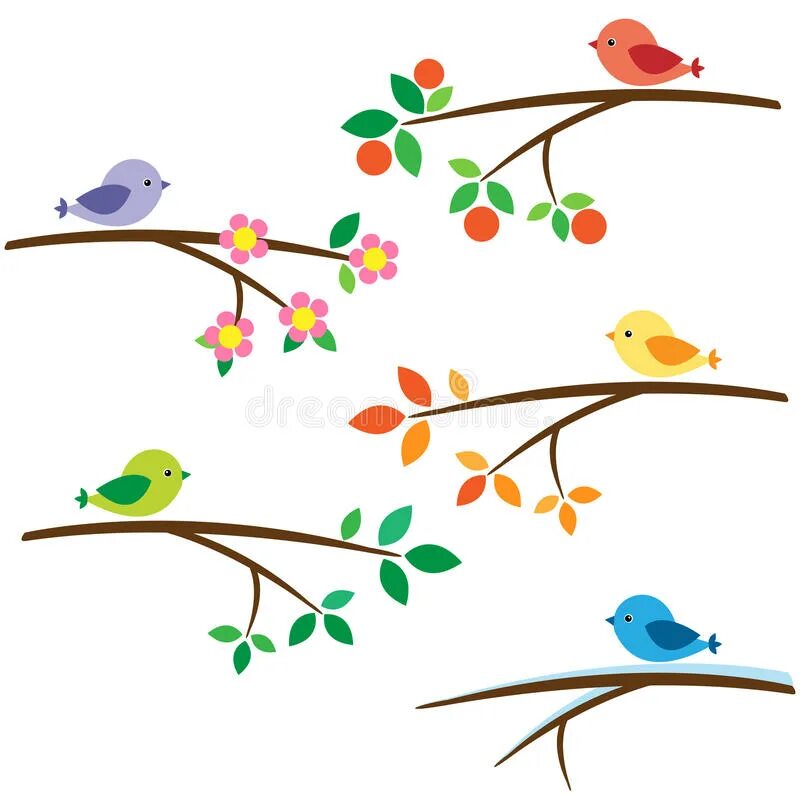 Весенняя веточка с птичкой. Разноцветная птица на ветке. Птички на веточках для детей. Птички на окна цветные на ветке.