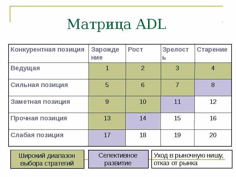 Матрица оптимальных стратегий. Матрица артура д. литтла (adl-lc (life cycle)). матрица adl артур д.литтл.. матрица адл на примере предприятия. 20 стратегий adl матрицы.