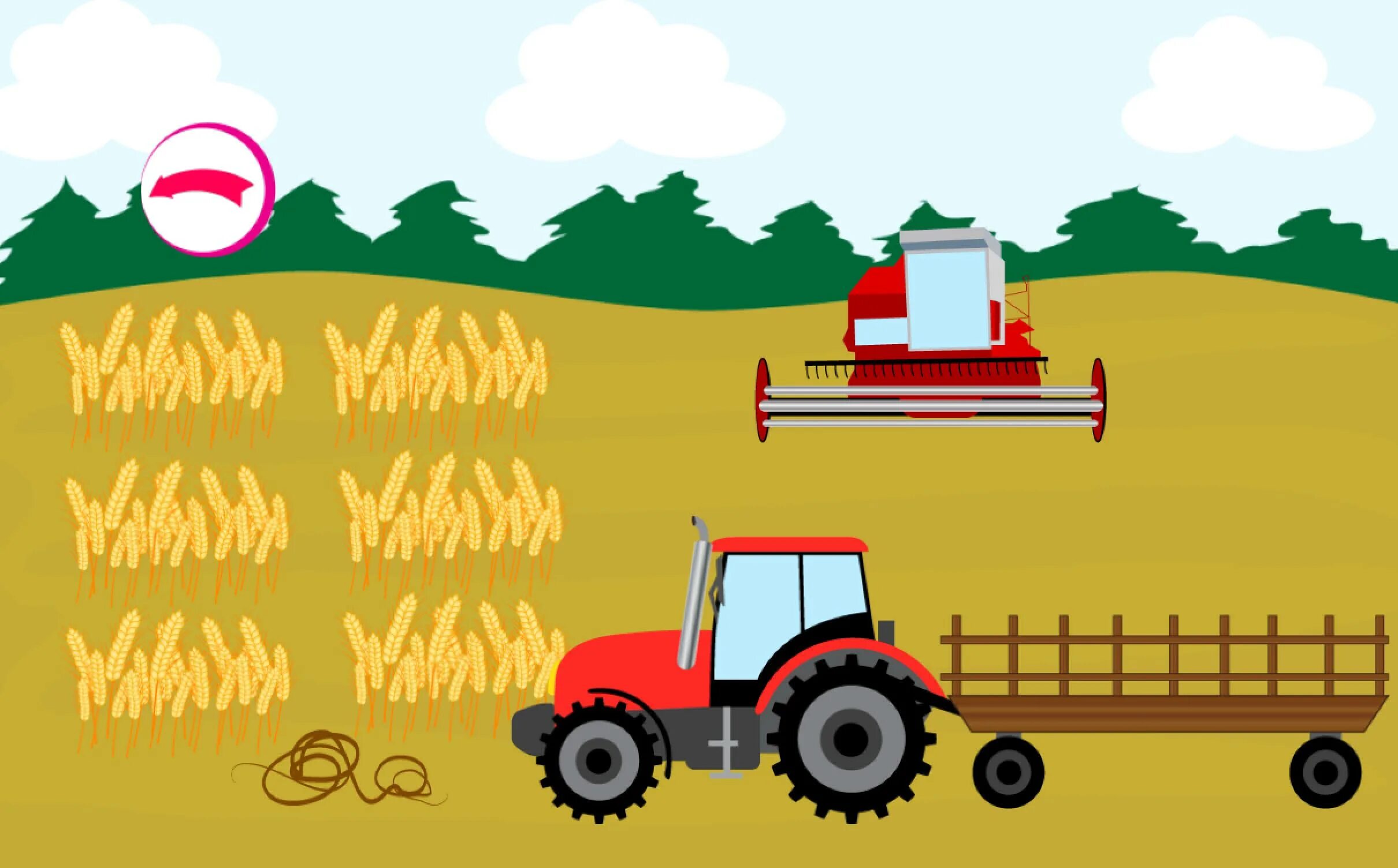 Полям красный трактор. Трактор мультяшный. Трактор в поле для детей. Комбайн для детей. Трактор комбайн для детей.
