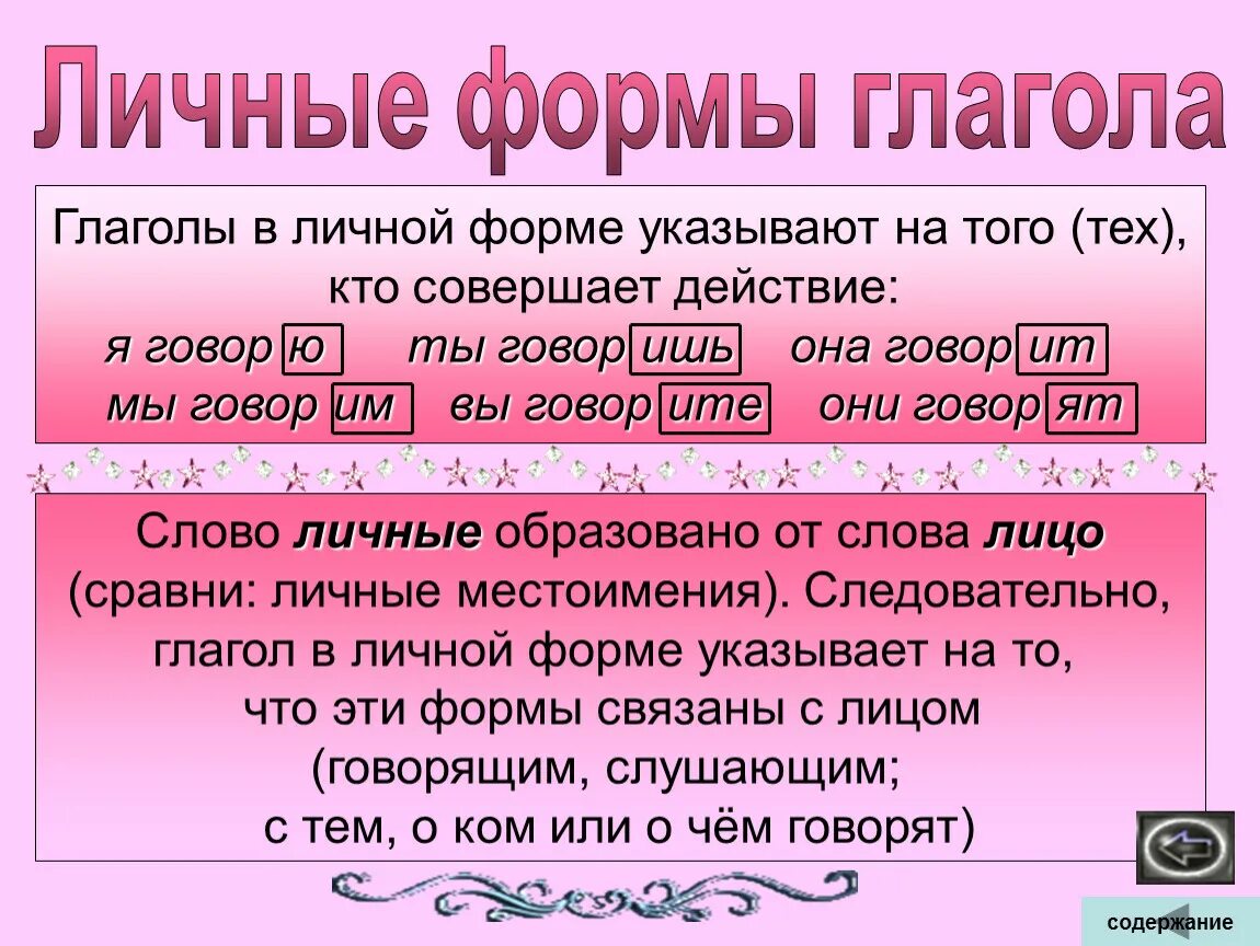 Личные формы глагола урок