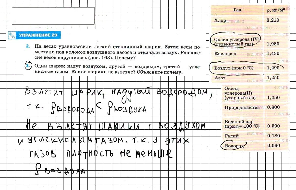 Упр 26 3 физика 7 класс перышкин. Физика 7 класс упражнение 29. Физика 7 класс перышкин упражнение 29. На весах уравновесили лёгкий стеклянный. Один шарик надут воздухом другой водородом.