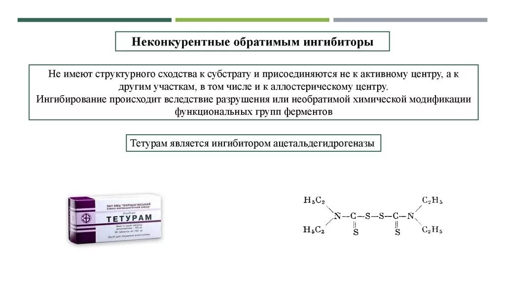 Ингибиторы биохимия. Обратимое ингибирование ферментов примеры. Неконкурентное ингибирование примеры. Неконкурентные ингибиторы примеры. Препарат ингибитор фермента