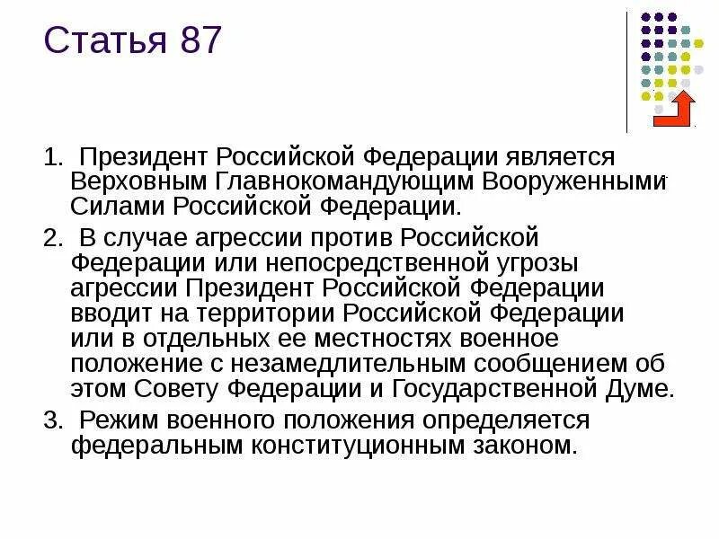 В случае агрессии против россии. Статья 87. Кто является Верховным.