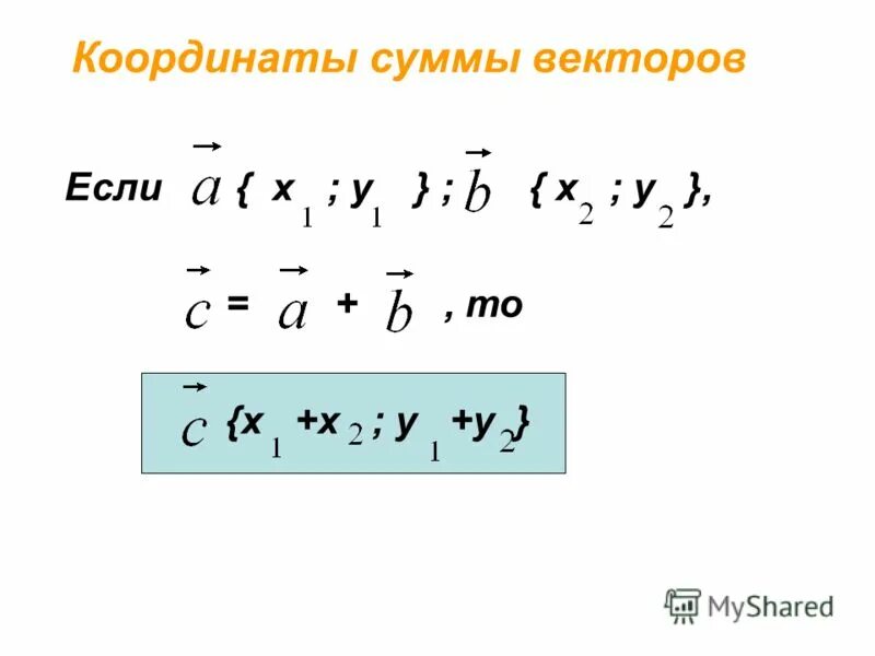 Каждая координата суммы 2 или более векторов равна. Формула координатов вектора. Каждая координата суммы двух векторов. Координаты суммы векторов формула. Каждая координата суммы двух векторов равна сумме соответствующих.