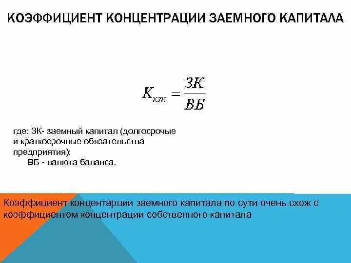 Концентрации собственного капитала собственный капитал. Коэффициент концентрации заемного капитала формула. Коэффициент концентрации заемного капитала формула по балансу. Формула расчета коэффициента концентрации заемного капитала. Коэффициент формула коэффициента концентрации заёмного капитала.