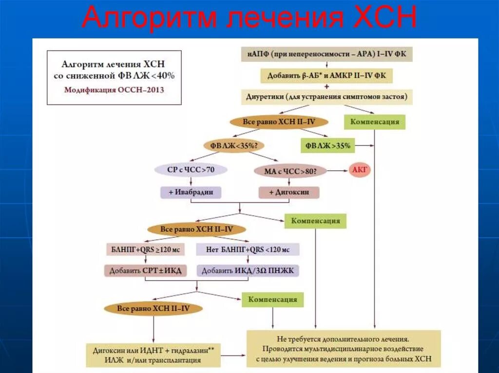 Сердечная недостаточность у детей клинические. Алгоритм лечения ХСН клинические рекомендации. Терапия ХСН схема. Схема лечения хронической сердечной недостаточности. Алгоритм хронической сердечной недостаточности.