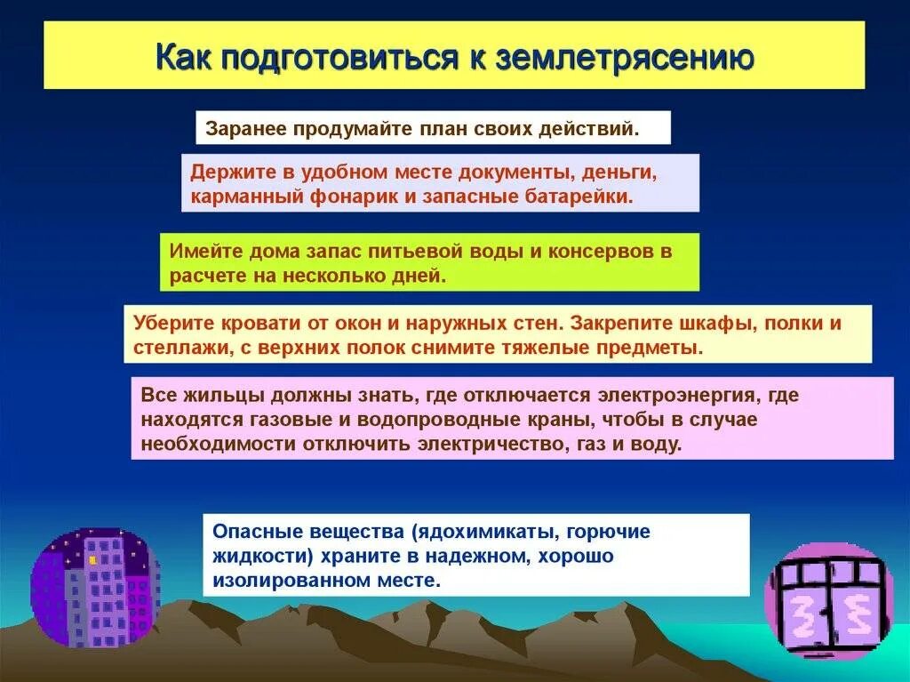 Относится к способам защиты населения от землетрясений. Как подготовиться к землетрясению ОБЖ 7 класс. Подготовится к землетрясению. Поведение при землетрясении. Памятка как подготовиться к землетрясению.