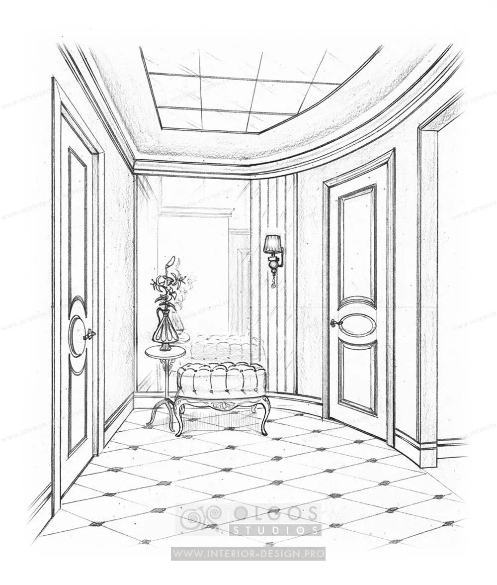 Рисунок коридора в квартире. Интерьер прихожей карандашом. Прихожая раскраска. Интерьер прихожей раскраска. Зарисовки интерьера прихожей.