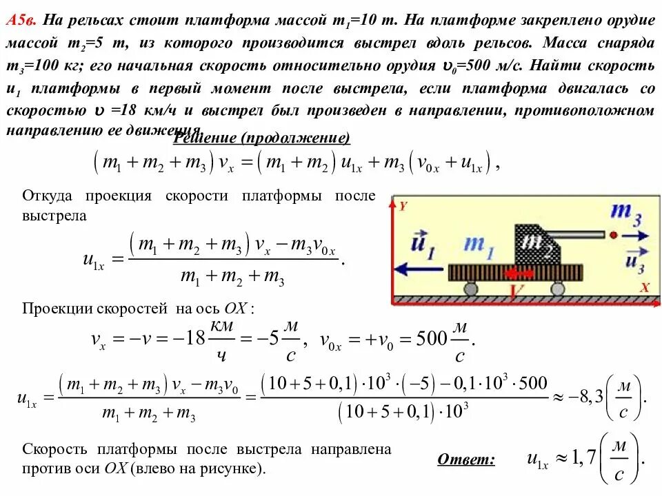 Автомобиль движущийся по горизонтальной поверхности. Масса платформы 10т масса пушки 5т. Пушка стоящая на горизонтальной площадке. Скорость вылета снаряда из пушки. На рельсах стоит платформа.