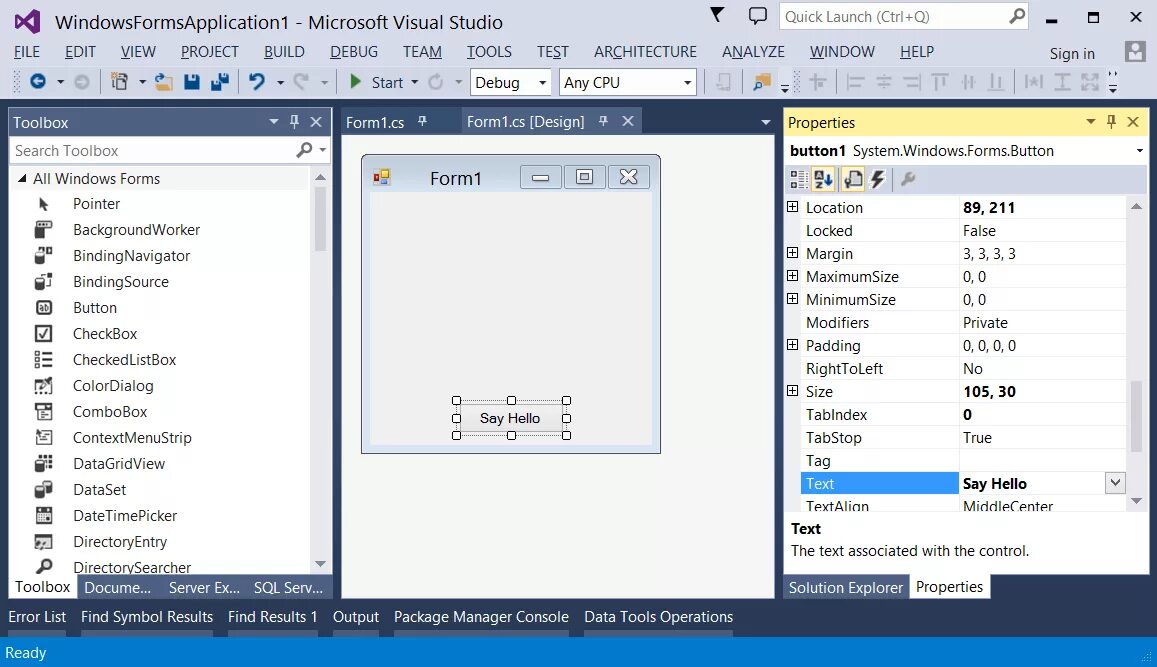 Инструменты Visual Studio. Visual Studio вид. Форма в Visual Studio. Кнопки для Windows forms.