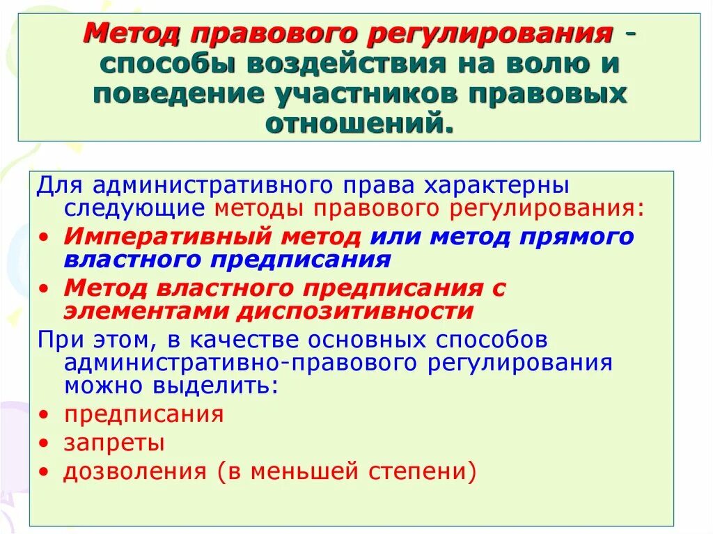 1 предмет правового регулирования. Методы административно-правового регулирования. административное право метод правового регулирования. методы правового регулирования административного права. методы регулирования административно-правовых отношений.