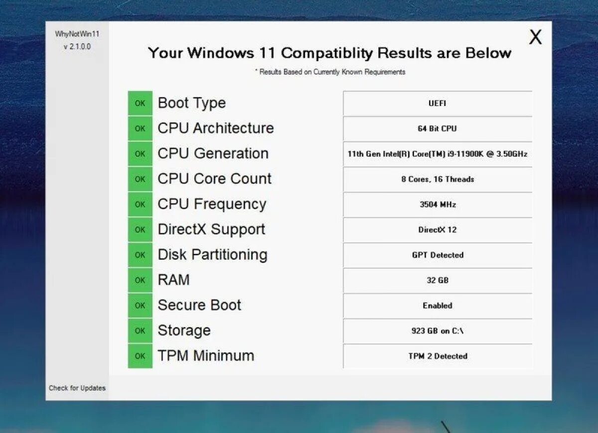 Compatibility check. Whynotwin11. windows 11 compatibility.