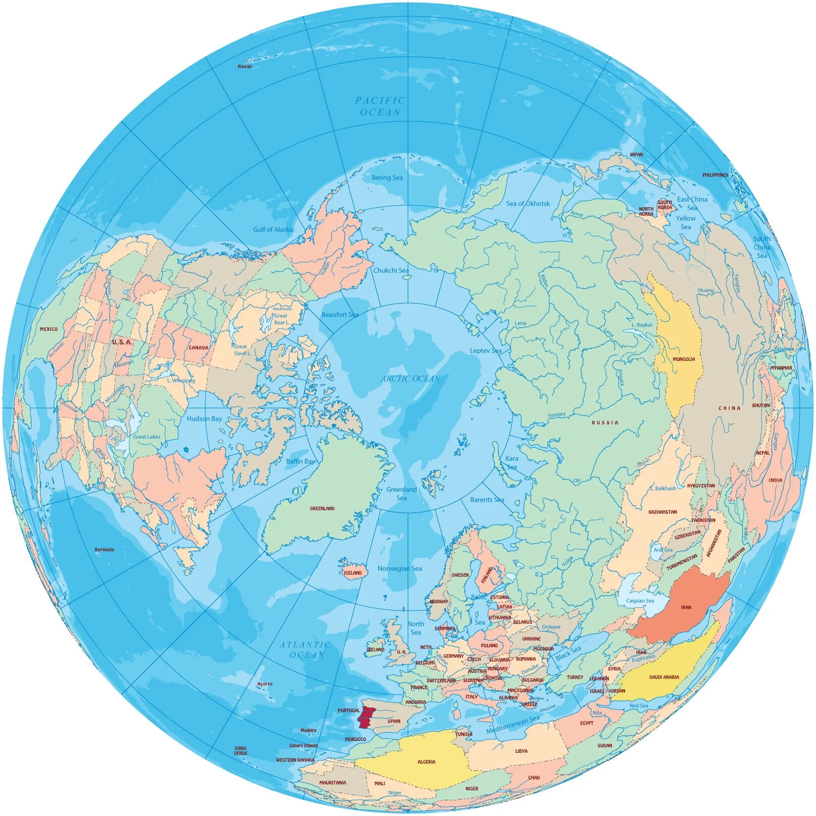 Полушария земли карта северное и южное. Карта Северного полушария земли. Карта Северного полушария земли со странами. Географическая карта Северного полушария земли.