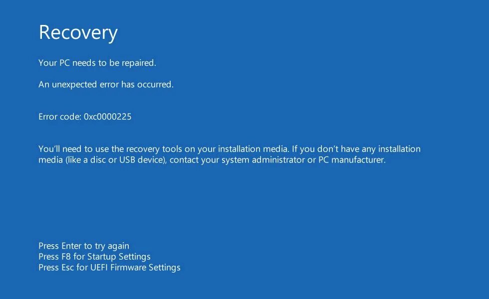 Windows error recovery. Ошибка recovery. код ошибки windows 10. ошибка 0xc0000225 windows. ошибка windows error recovery.