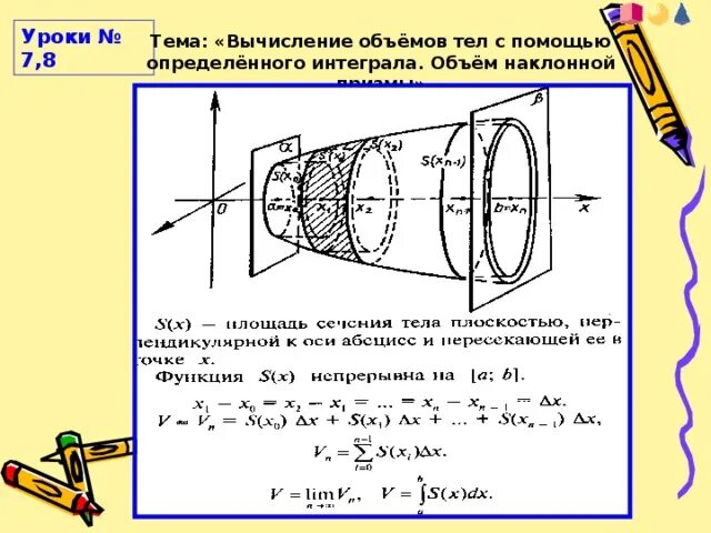 Вычисление объемов тел с помощью определенного интеграла. Вычисление объема с помощью определенного интеграла. Вычисление объема фигуры вращения с помощью интеграла. Вычисление объёма тела с помощью определённого интеграла. Объемов с помощью определенного интеграла