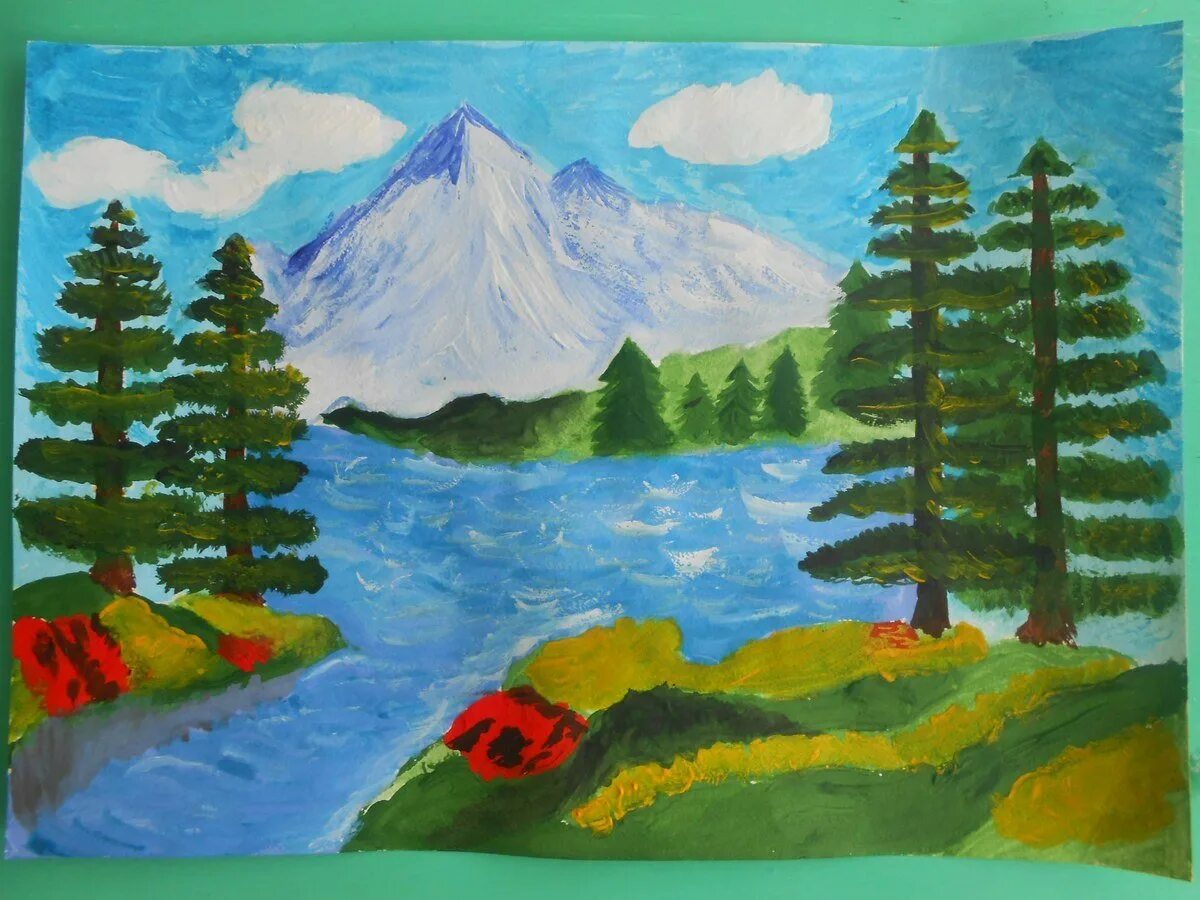 Легкие горы тема. Природа рисунок. Горный пейзаж детям рисование. Горы детский рисунок. Природа Башкортостана рисунки.