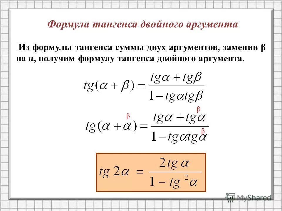 Основные формулы тангенса