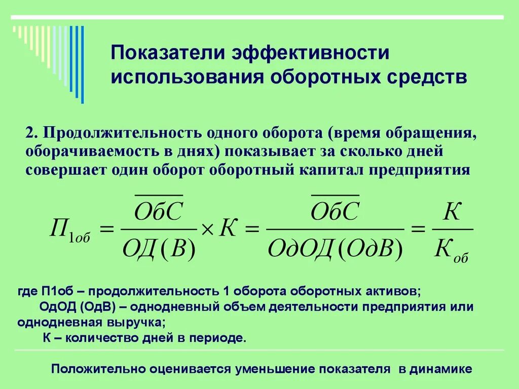 Показатели эффективности оборотных средств формулы. Коэффициент продолжительности оборота оборотных средств формула. Эффективность использования оборотных средств формула. Коэффициент участия оборотных средств в обороте формула.