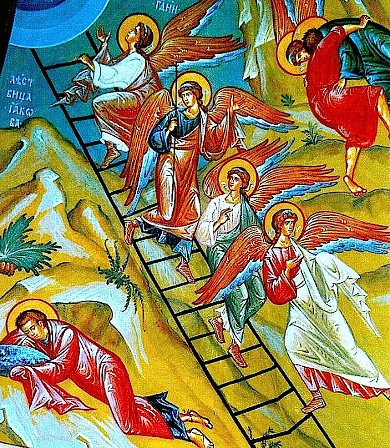 Лествица 21. Лествица иакова иконография. лествица иакова фреска. икона таинственный сон иакова. лестница иакова икона.