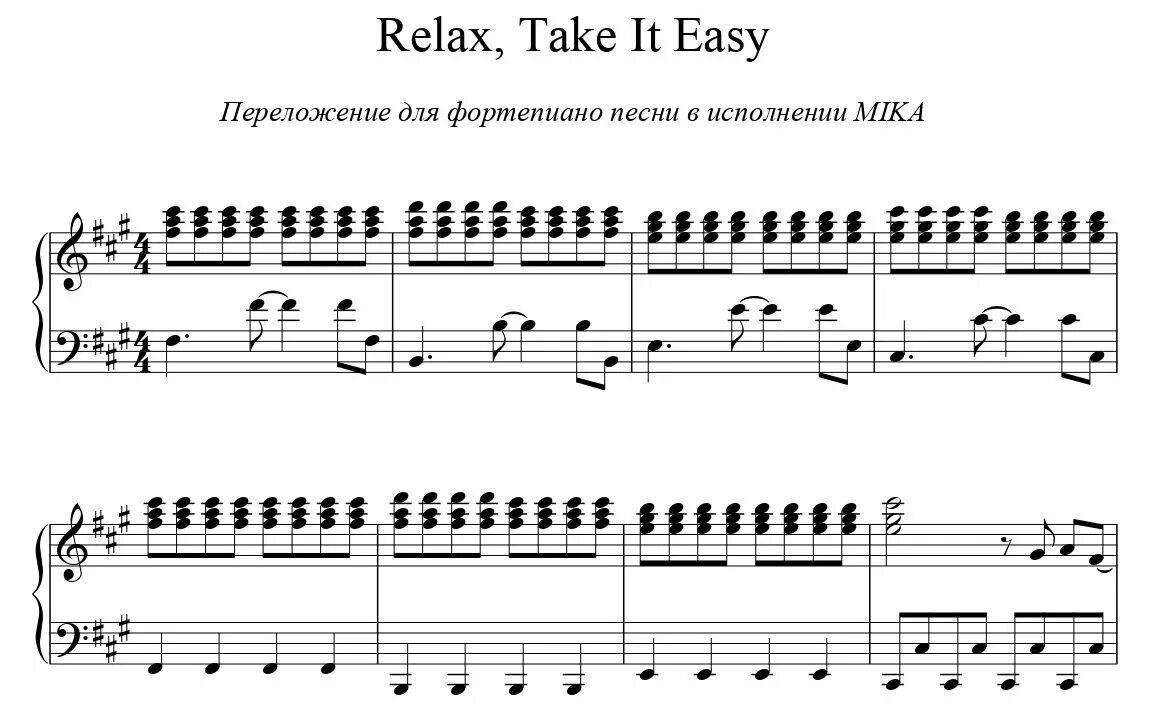 Relax take it easy Ноты для фортепиано. Ноты для фортепиано Mika. Mika Relax Ноты. Перевод песни relax