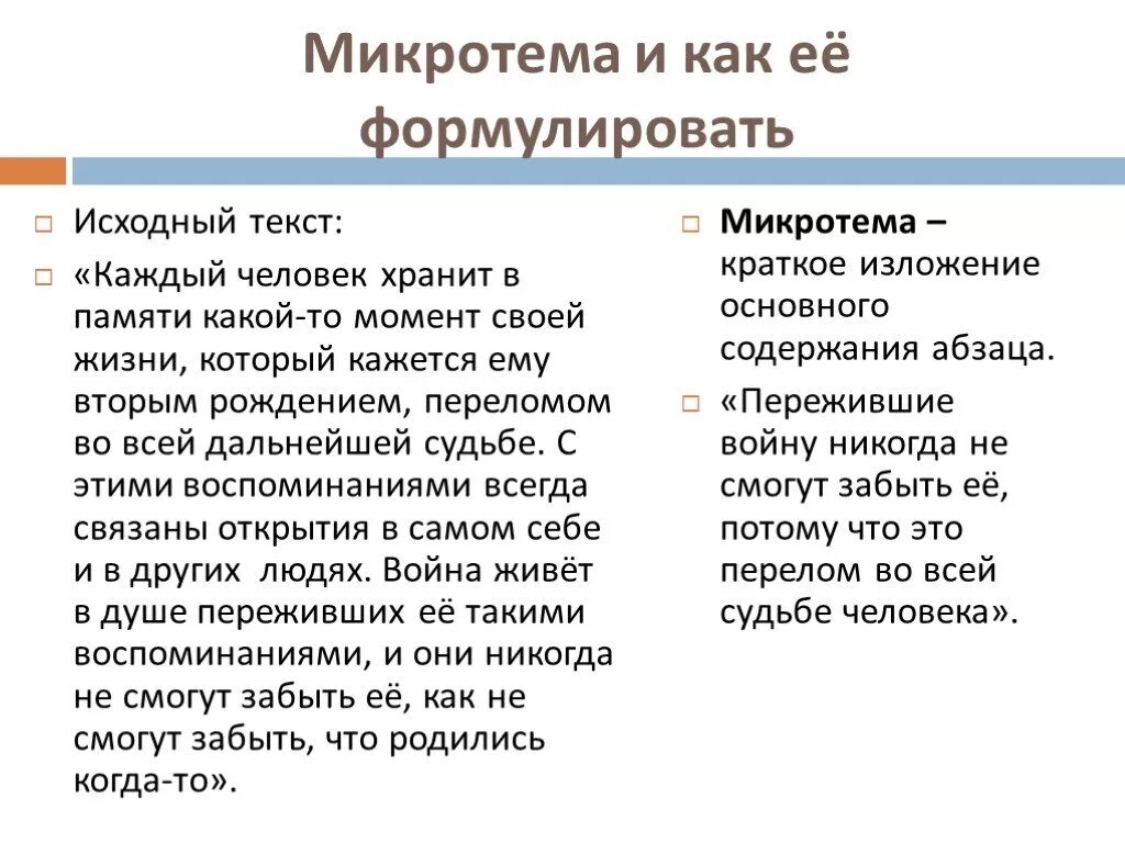 Память изложение текст. Микротема текста это. Микротема примеры. Микротема текста как определить. Микротема изложения пример.