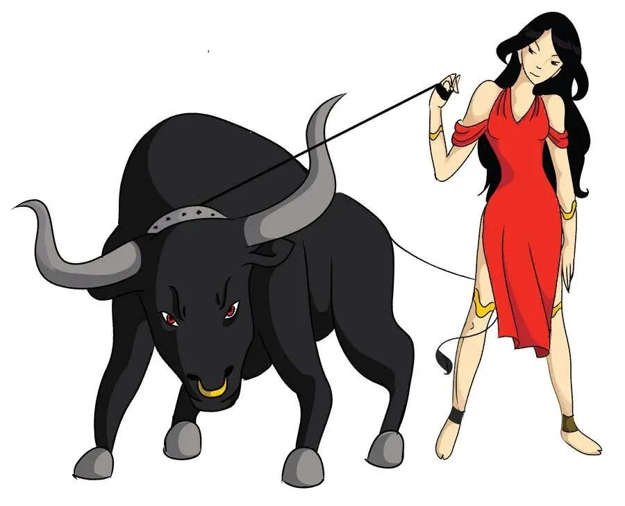 Таурус бык Телец. Девушка на быке. Девочка и бык.
