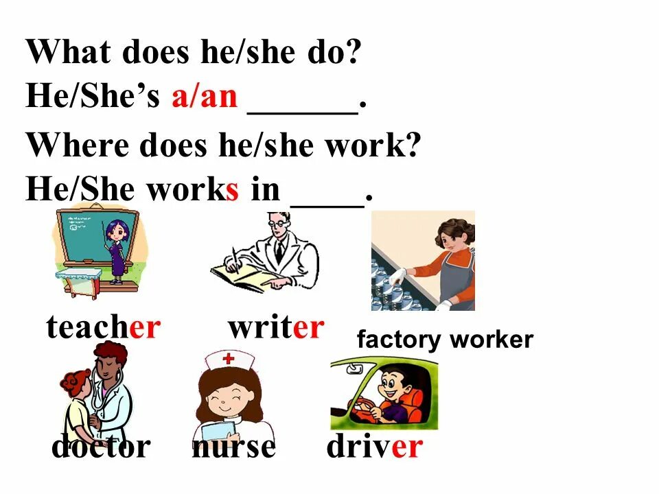 Where does she work. What does she/ he do?. Where does she work Worksheet. What does. Where she work now