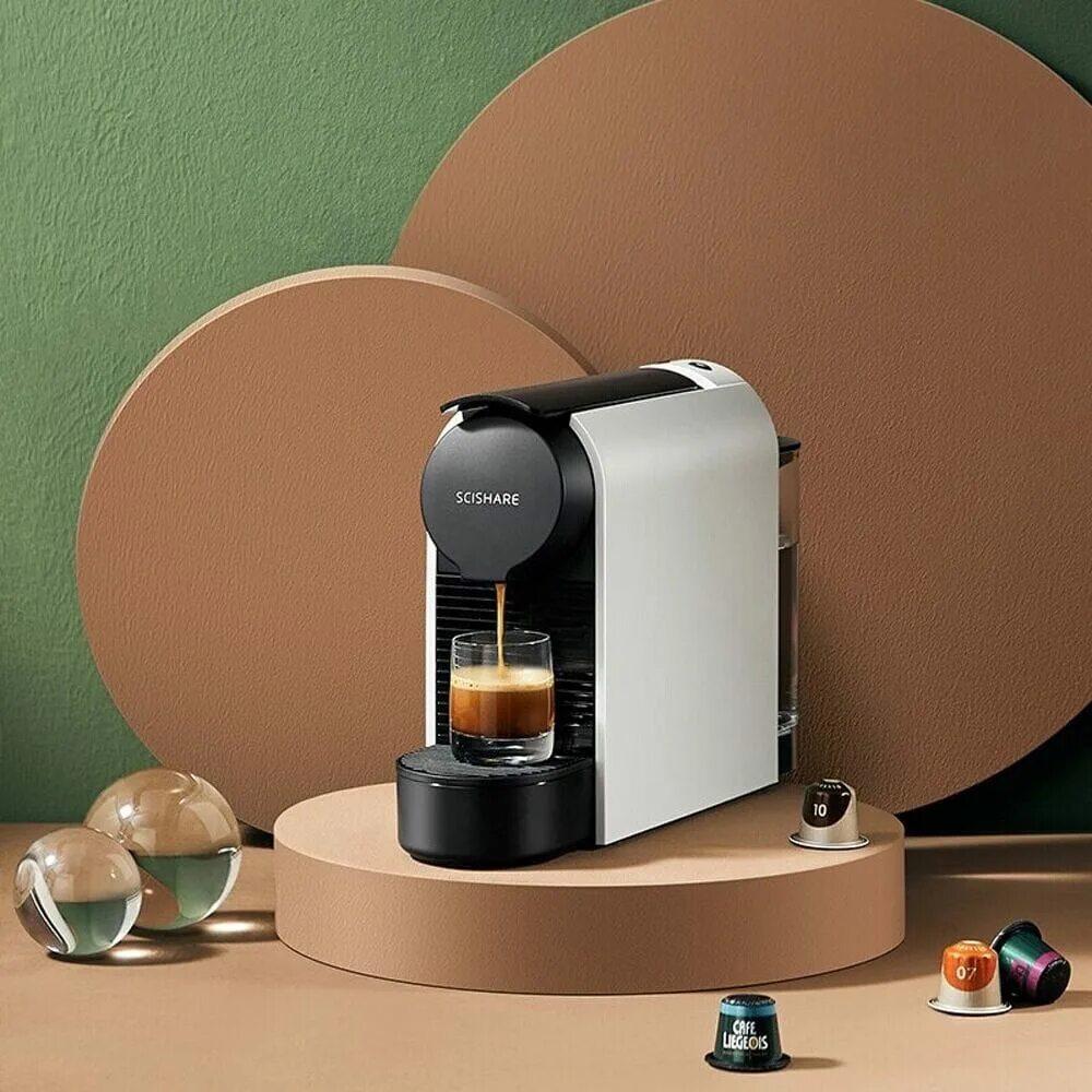 Scishare smart capsule coffee machine. Кофемашина scishare s1104 (white). xiaomi кофемашина капсульная mini. умная кофемашина xiaomi. кофемашина сяоми бежевая.