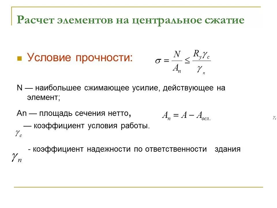 Расчет прочности на сжатие