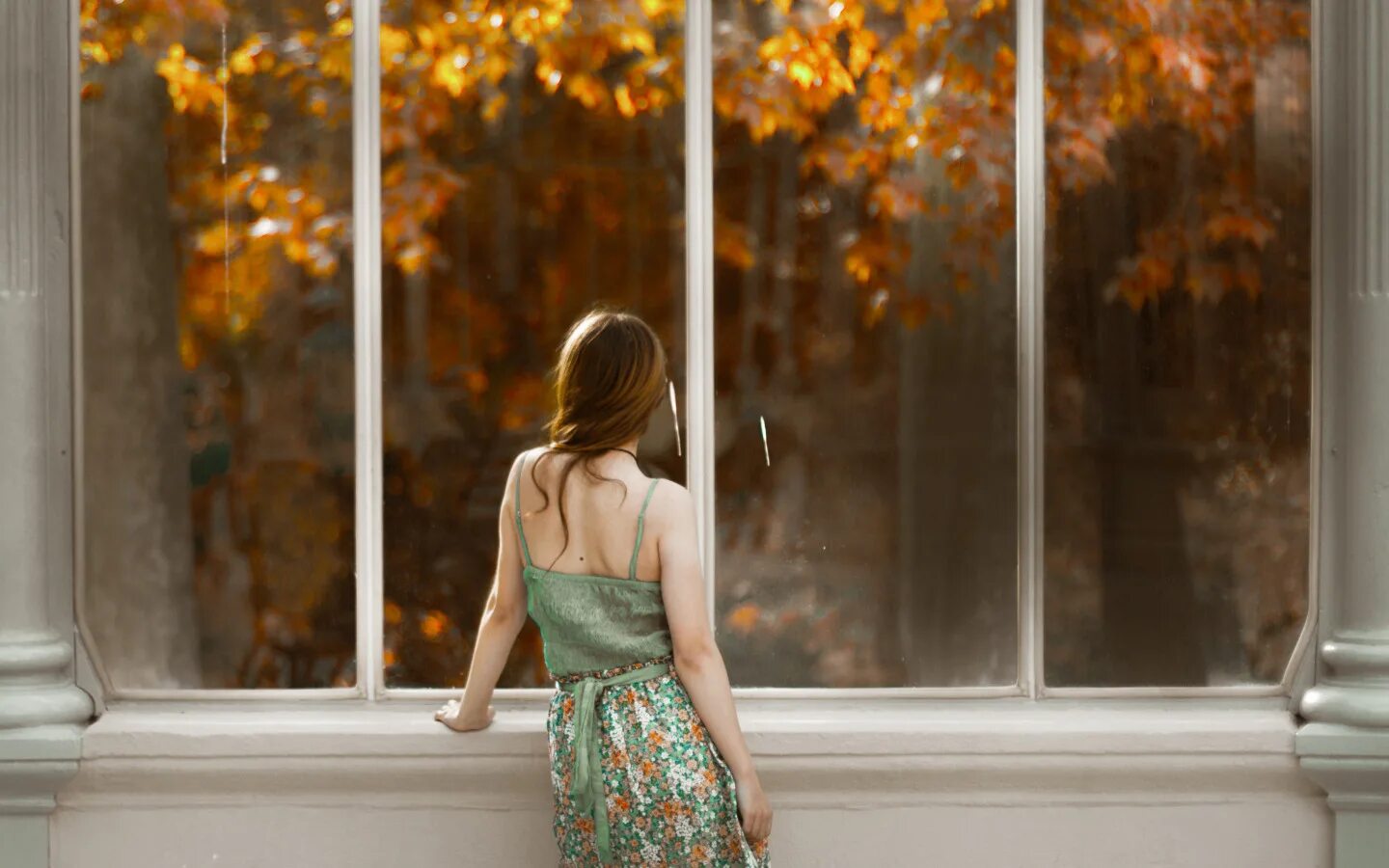 За окном белом платье. Девушка у окна. Девушка около окна. Девушка на фоне окна. Окно осень.