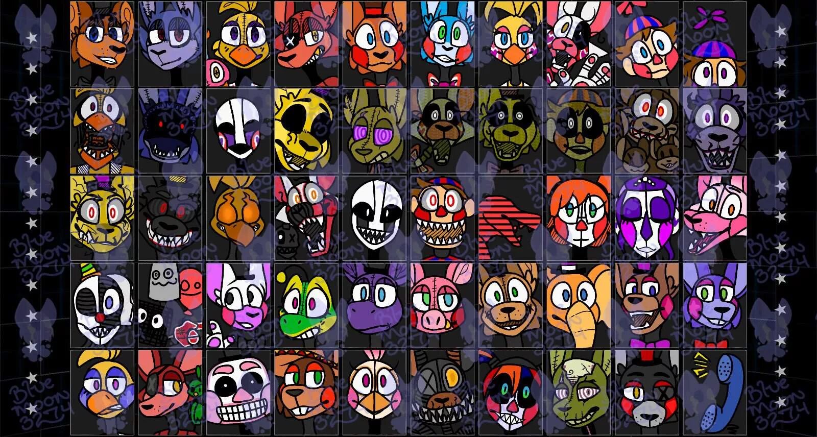 Все аниматроники фнаф 7. ФНАФ UCN. FNAF 7 UCN. Герои ФНАФ 7. ФНАФ 7 персонажи.