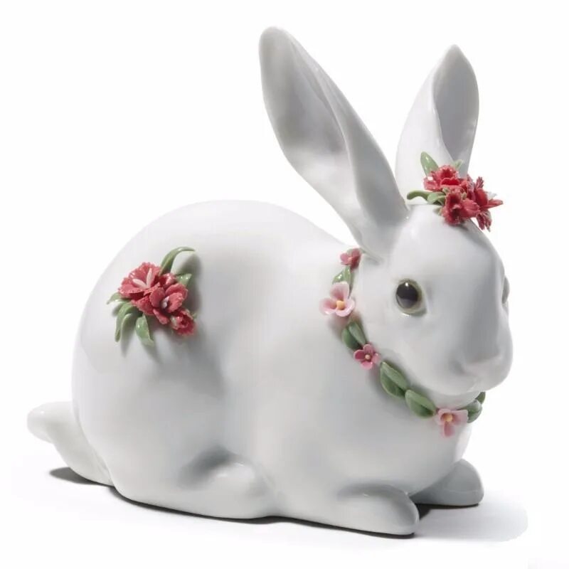 Фарфор кролик. Фарфор Лладро зайчик. Белый кролик. Кролик с цветами Lladro. Фарфоровые статуэтки кролик.